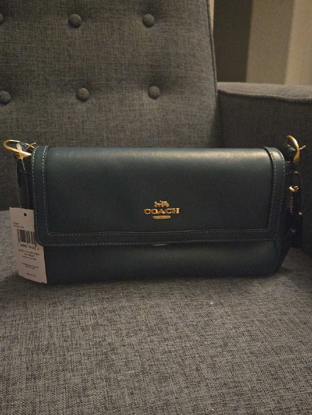 Coach Etta Small Flap Shoulder Bag-Teal Ink - Picture 5 of 10